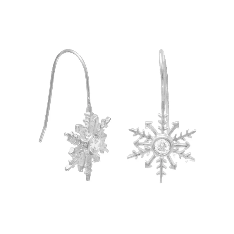 Organic shape earrings-Snowflake Earrings Cubic Zirconia Polished Sterling Silver