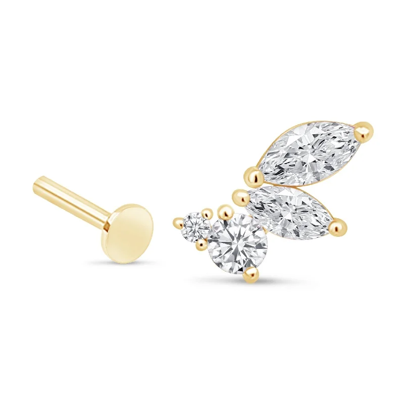 Sculpted drop earrings-Marquise Wing Flat Back Earring