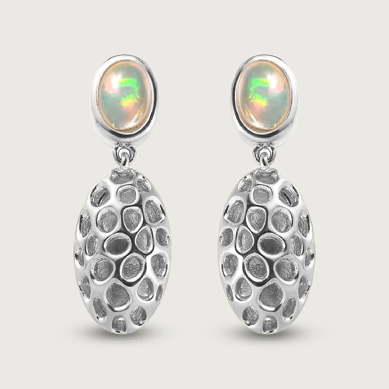 Rose gold earrings-Lattice Pebble Drop Earrings with Ethiopian Opal