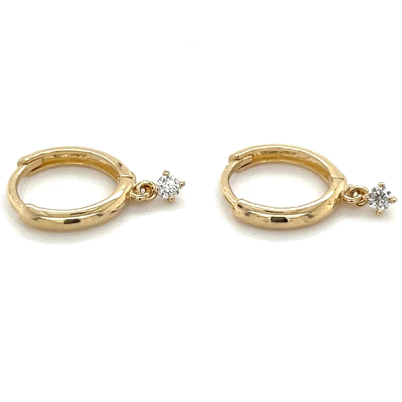 Bold hoop earrings-14ct Yellow Gold Hoop Earrings With Diamond Drop