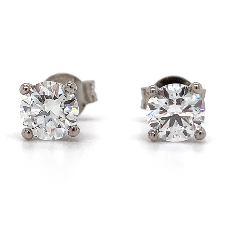 Vintage stud earrings-18ct White Gold 1.19ct Total Laboratory Grown Round Diamond Stud Earrings