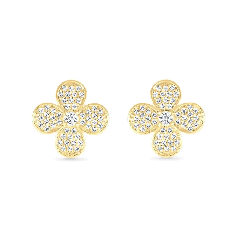 Beaded hoop earrings-Four Petal Flower Diamond Pave Stud Earrings