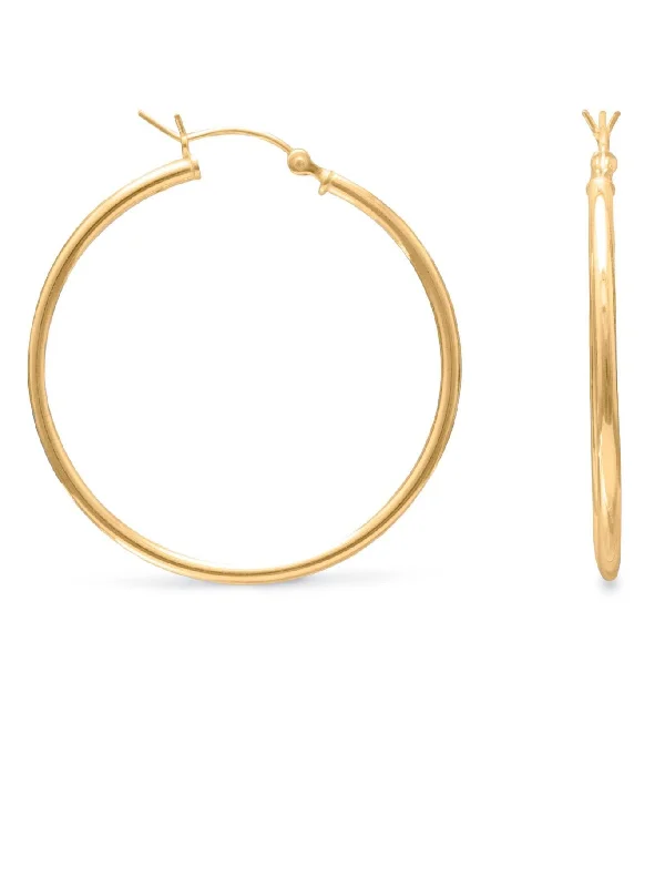 Wooden hoop earrings-Hoop Earrings 2mm x 40mm 14k Yellow Gold-plated Sterling Silver