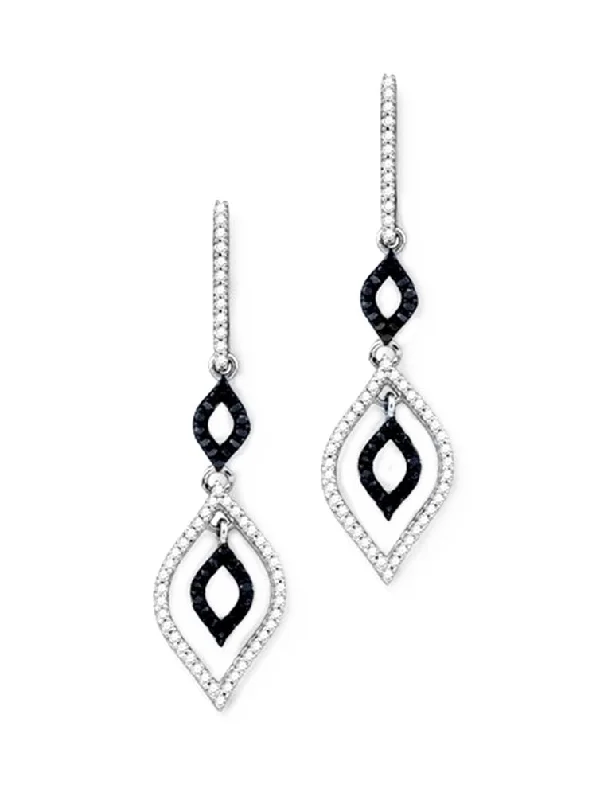 Bold hoop earrings-10k White Gold Marquise 1/2 Carat Diamond Hoop Earrings with Removable Dangle