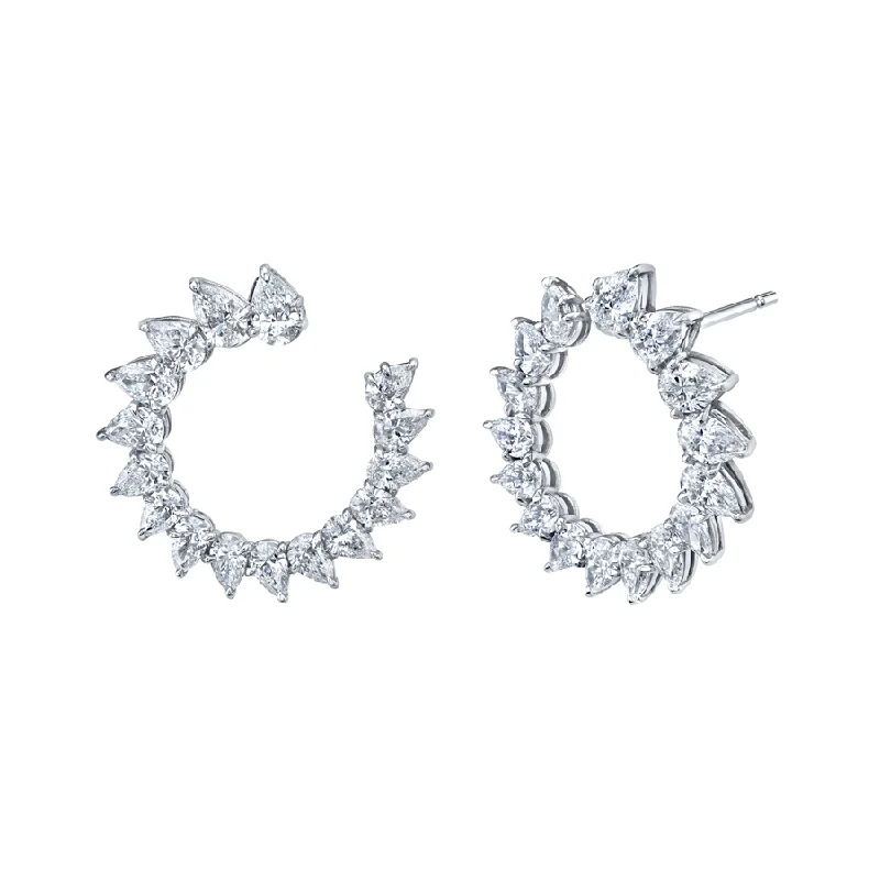 Feather motif earrings-Sunburst Open Face Hoops in 18k White Gold