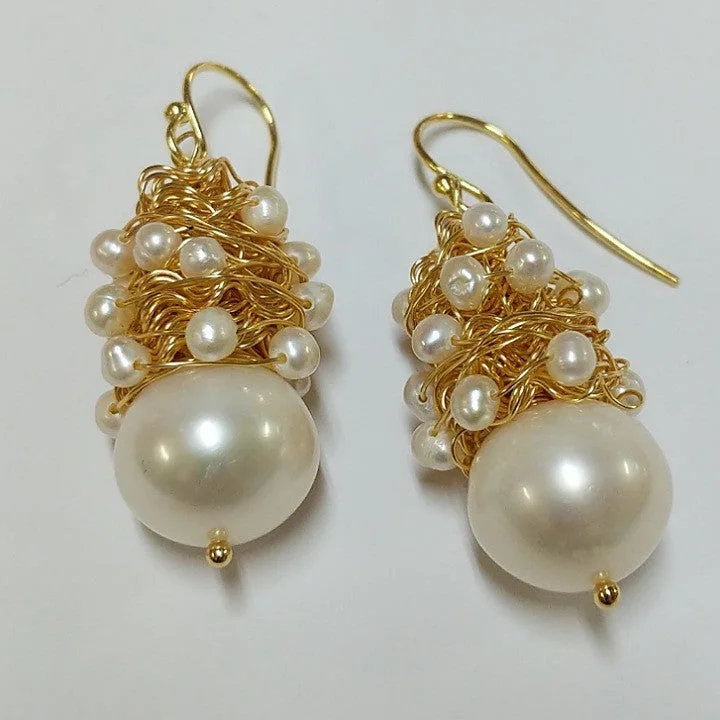 Threader style earrings-MOKO EARRINGS HANDCRAFTED GOLD WIRE ENTWINING PEARLS