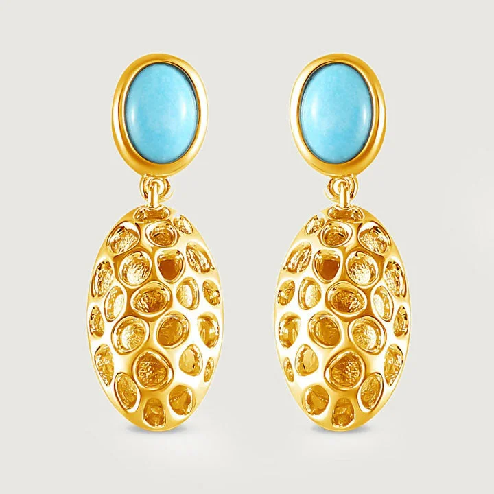 Deco design earrings-Lattice Pebble Drop Earrings with Sleeping Beauty Turquoise