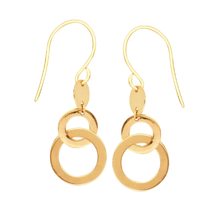 Bold hoop earrings-14k Yellow Gold Earrings Double Open Circle Drop