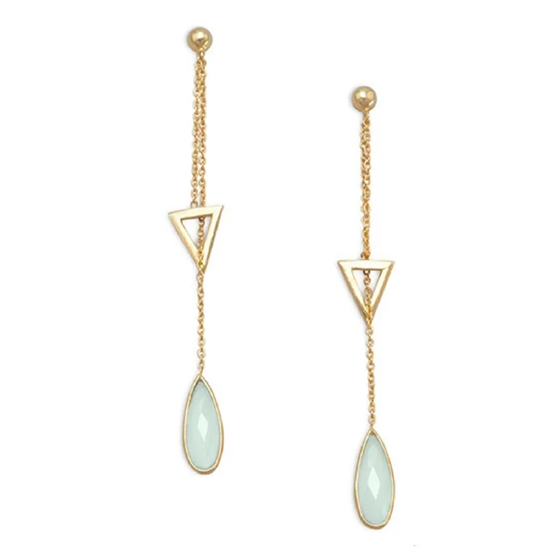 Bold cuff earrings-Chalcedony Teardrop and Triangle Earrings Gold-plated Sterling Silver