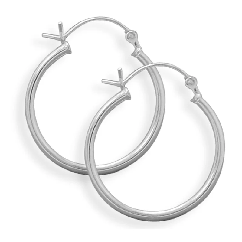 Linear dangle earrings-Medium Small Round Tube Sterling Silver Hoop Earrings 24mm Diameter