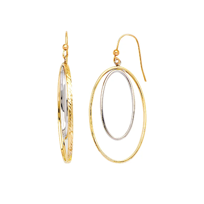 Mixed metal earrings-Double Dangle Hoop Earrings 10k Two-tone White and Yellow Gold