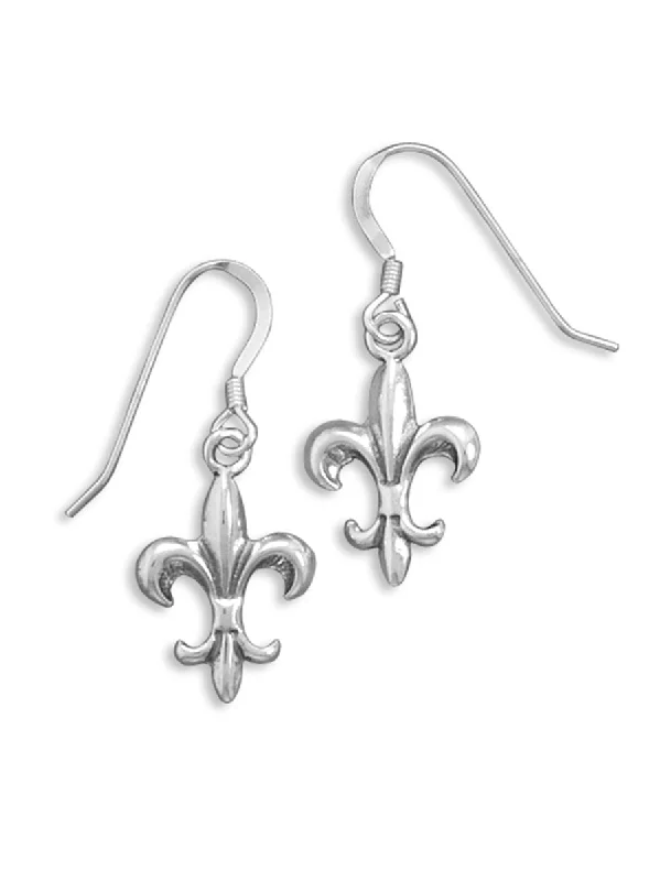 Matte silver earrings-Fleur-de-lis Sterling Silver Versant Earrings on French Wire