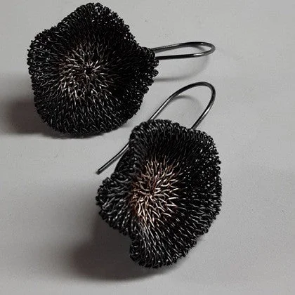 Cameo style earrings-WOVEN MESH FLOWER HOOK EARRINGS