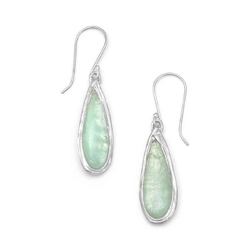 Two-tone earrings-Ancient Roman Glass Earrings Raindrop Shape Sterling Silver