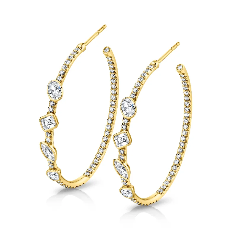 Organic shape earrings-Hoop Earrings with Fancy Shape Diamonds