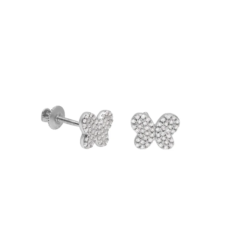 Bamboo hoop earrings-Diamond Pavé Butterfly Screw Back Earrings