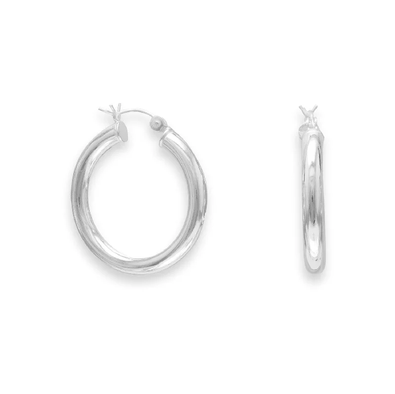 Oversized hoop earrings-Medium Round Tube Sterling Silver Hoop Earrings