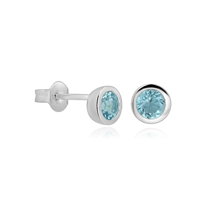 Linear dangle earrings-Round Blue Topaz Stud Earrings Bezel