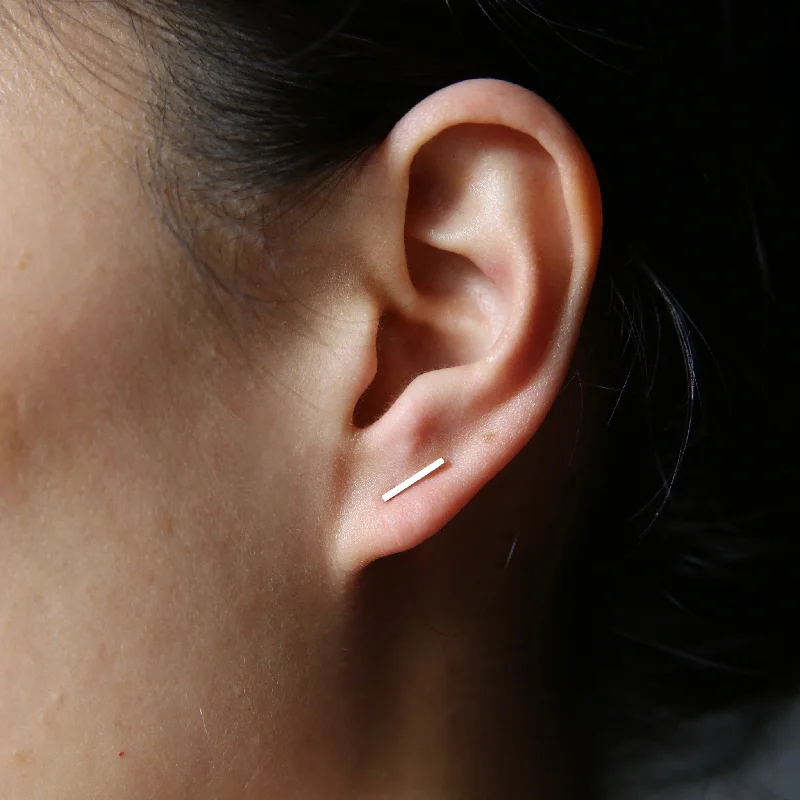 Beaded hoop earrings-Bar Stud Single| 14K Gold