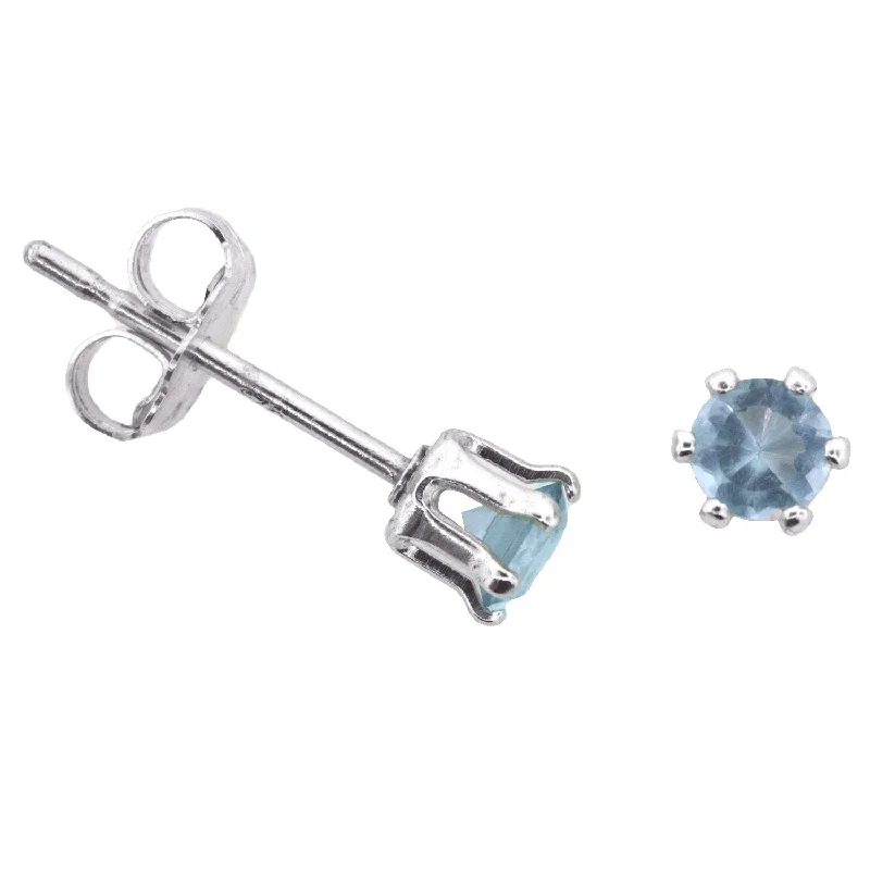 Tile pattern earrings-Blue Cubic Zirconia Post Stud Earrings Sterling Silver 3mm