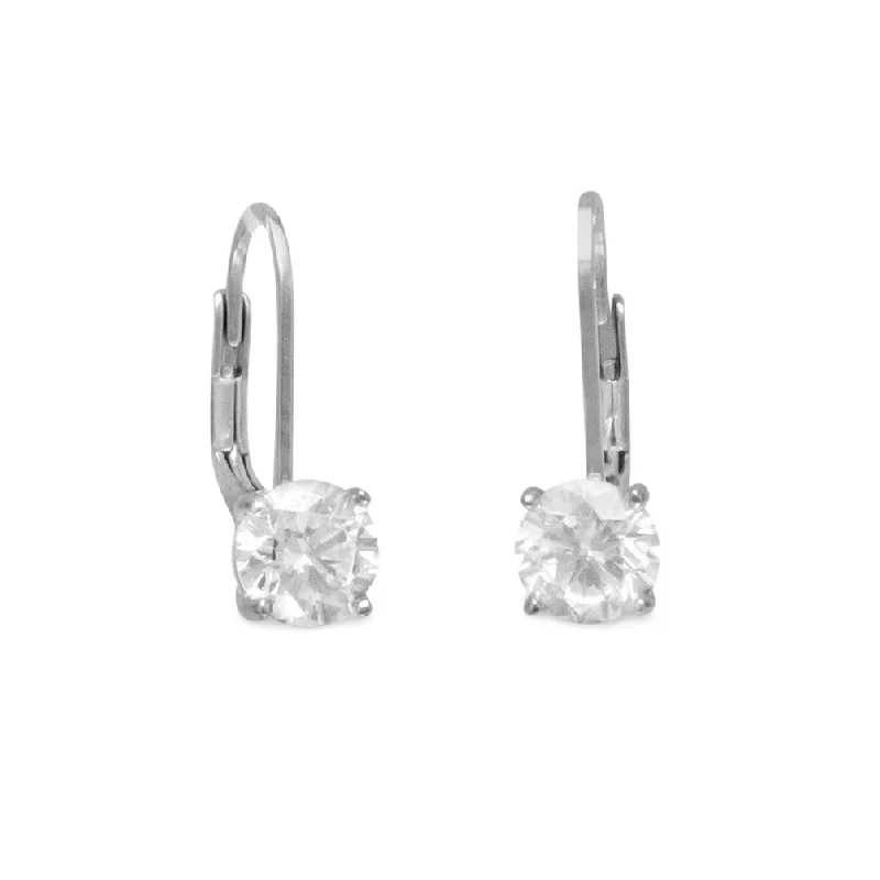 Two-tone earrings-Solitaire 6mm Round Cubic Zirconia CZ Rhodium Over Sterling Lever Back Earrings