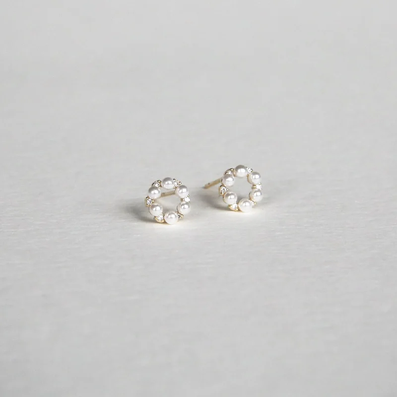 Lunar drop earrings-Baby Pearl Circle Studs