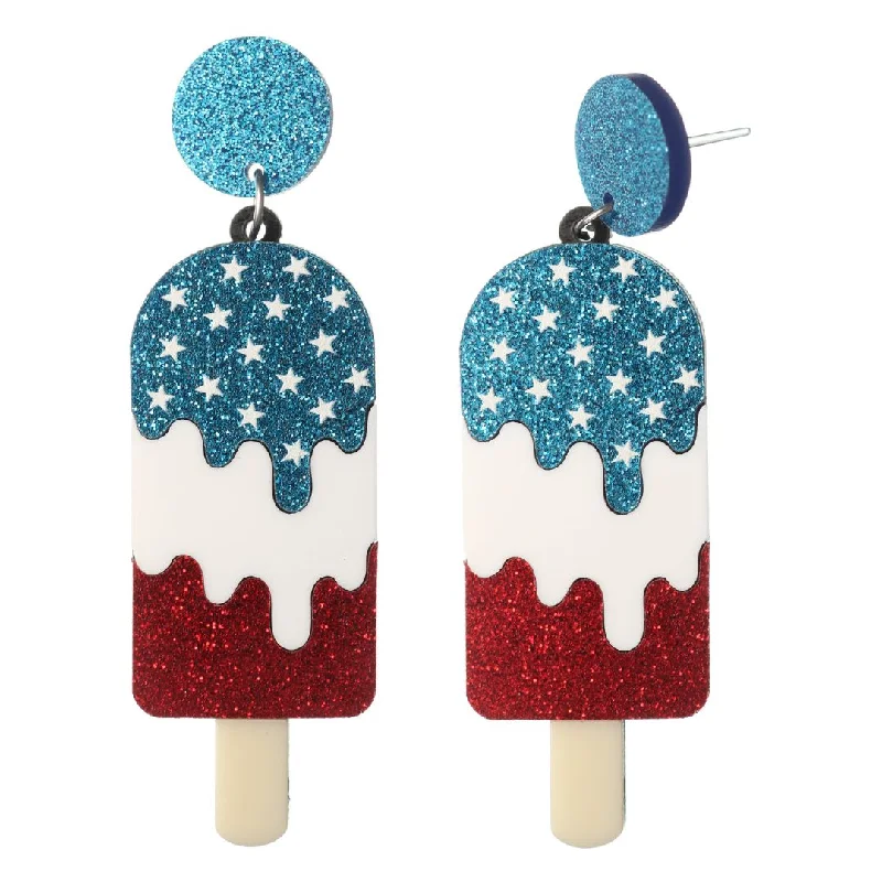 Sapphire stud earrings-Exaggerated Patriotic Popsicle Dangles Hypoallergenic Earrings for Sensitive Ears Made with Plastic Posts