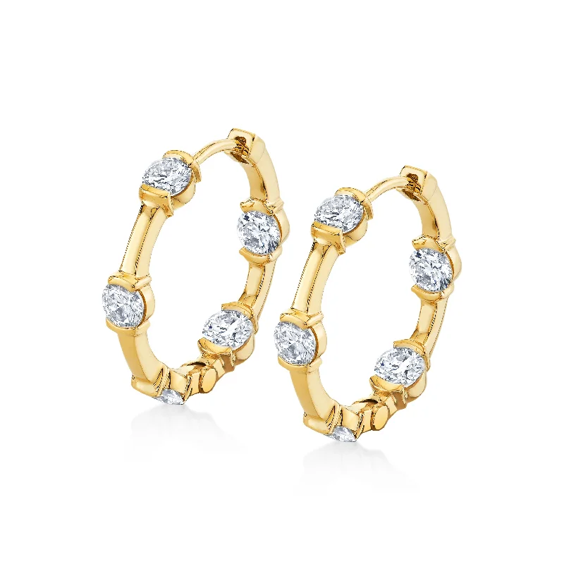 Heart charm earrings-Petite Diamond Hoop Earrings