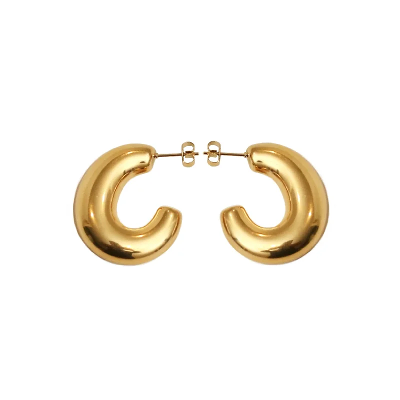 Silver hoop earrings-Gold Puff Hollow Hoop Earrings