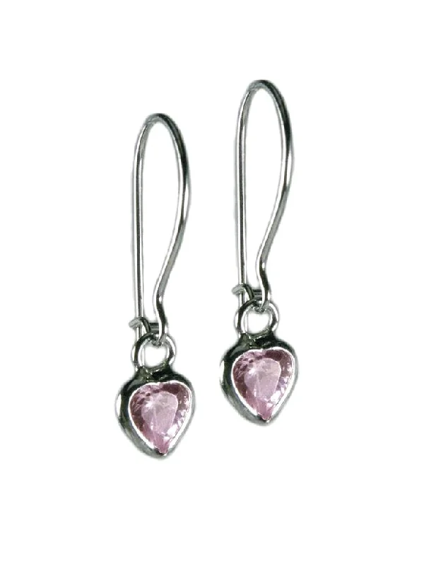 Triangle stud earrings-Pink Cubic Zirconia and Sterling Silver Heart Earrings