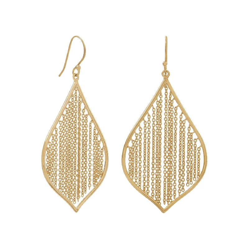 Turquoise stone earrings-Gold-plated Sterling Silver Fringe Chain Leaf Earrings