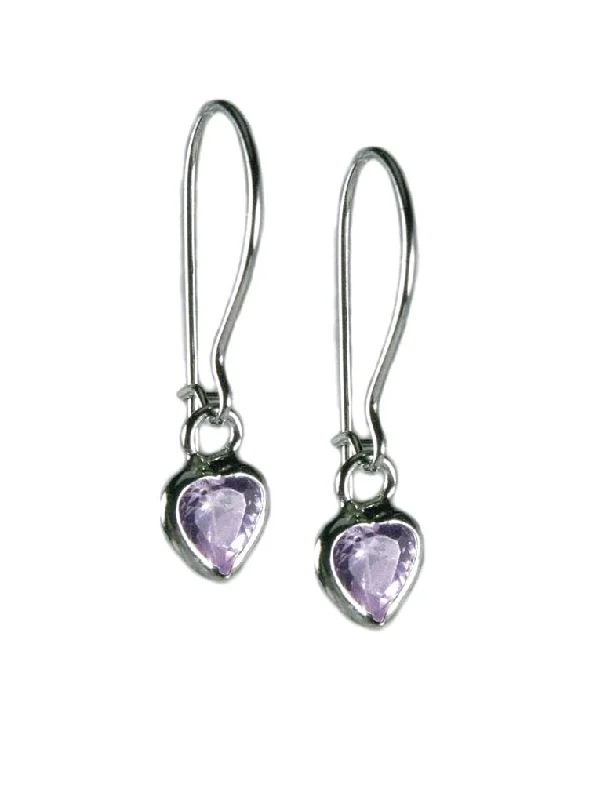 Polymer hoop earrings-Lavender Purple Cubic Zirconia and Sterling Silver Heart Earrings