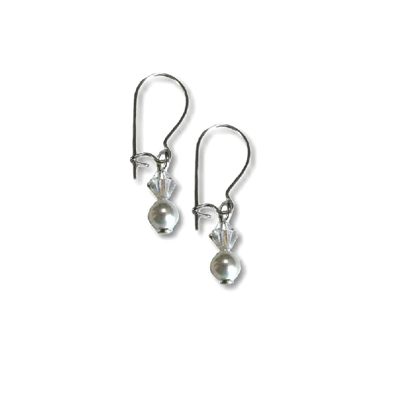 Hexagon hoop earrings-Small Earrings Sterling Silver Made with White Swarovski(R) Crystals and Pearls