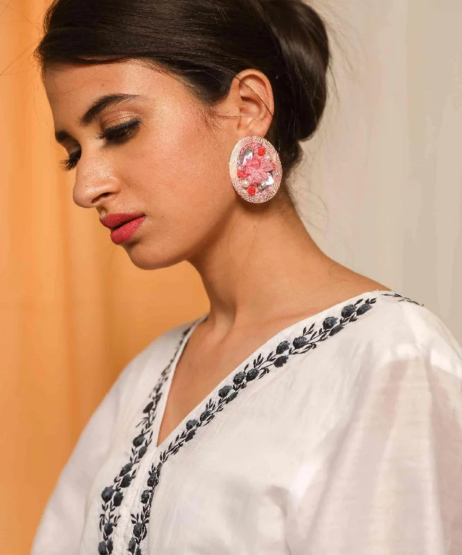 Textured gold earrings-Rhinestones on Printed Net Design Artificial Fashion Dangler Earrings Jhumka for Girls Women