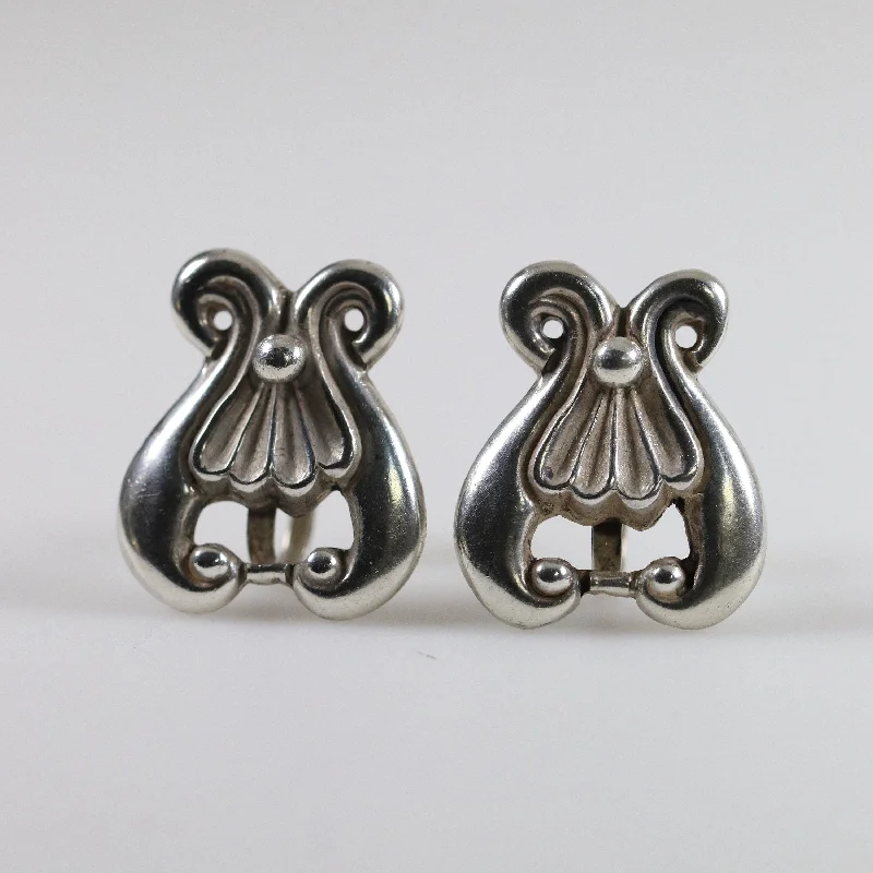 Minimalist bar earrings-Los Castillo Screwback Earrings | Taxco Ornate Mid-Century | Vintage Sterling Silver Mexico