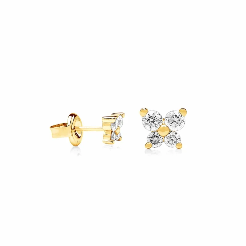 Bamboo hoop earrings-Linea - Nature Inspired Diamond Stud Earring Gold