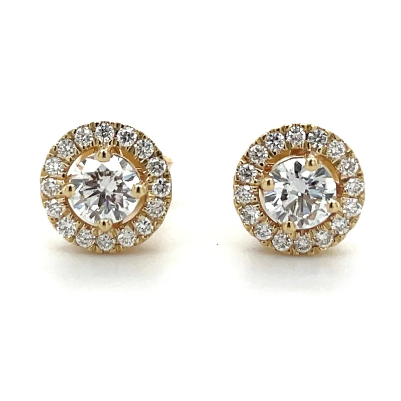 Painted detail earrings-14ct Yellow Gold Laboratory Grown 0.80ct Round Diamond Halo Earrings