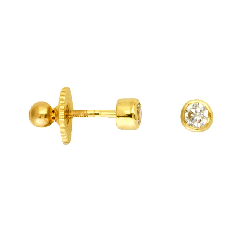 Sunflower drop earrings-14k Yellow Gold Post Stud Earrings 3mm Cubic Zirconia Screw Back - Bezel Setting