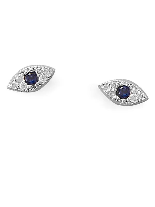 Heart charm earrings-Evil Eye Nazar Boncuk Blue Cubic Zirconia Post Stud Earrings Sterling Silver