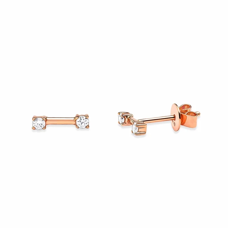 Wing charm earrings-Double Stacked Diamond Stud Earrings