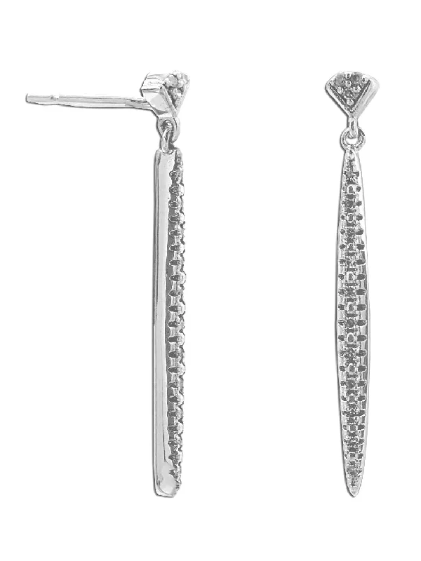 Cluster gem earrings-Genuine Diamond Dangle Earrings Rhodium on Sterling Silver 1/10 CTW 28 Diamonds