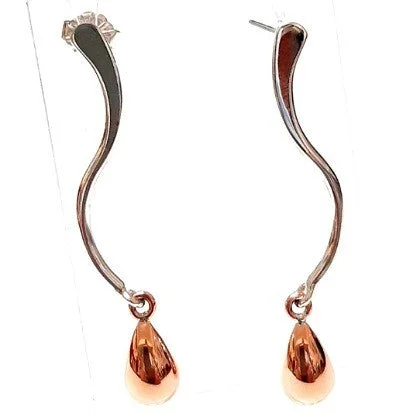 Butterfly charm earrings-EARRINGS STERLING SILVER LONG CURVED COPPER TEARDROP