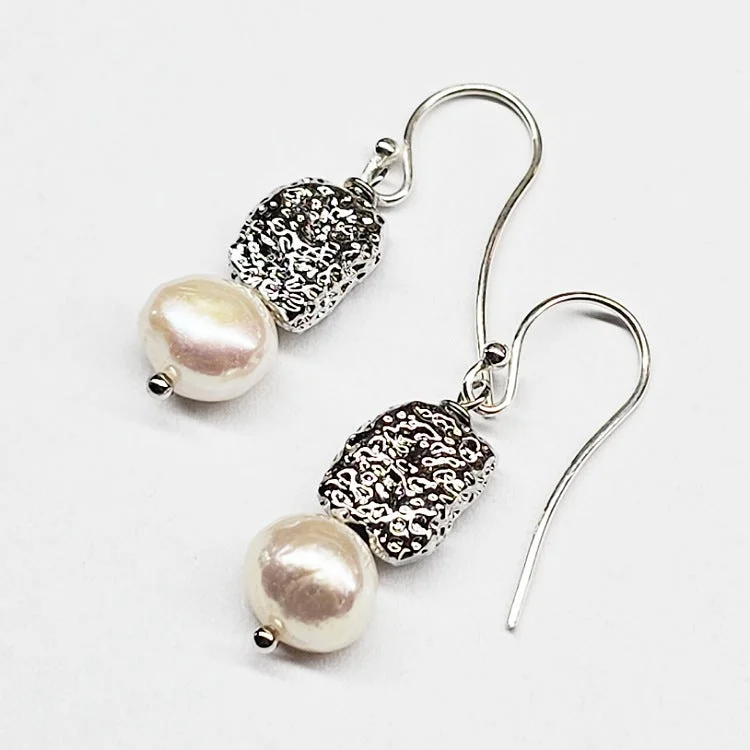 Abstract stud earrings-PEARL HOOK EARRINGS 18CT WHITE GOLD PLATED BEAD