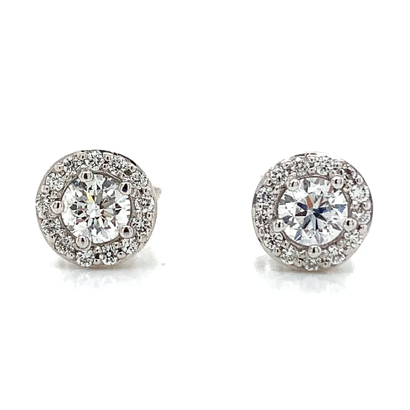 Sleek stud earrings-18ct White Gold 0.60ct Earth Grown Diamond Stud Halo Earrings