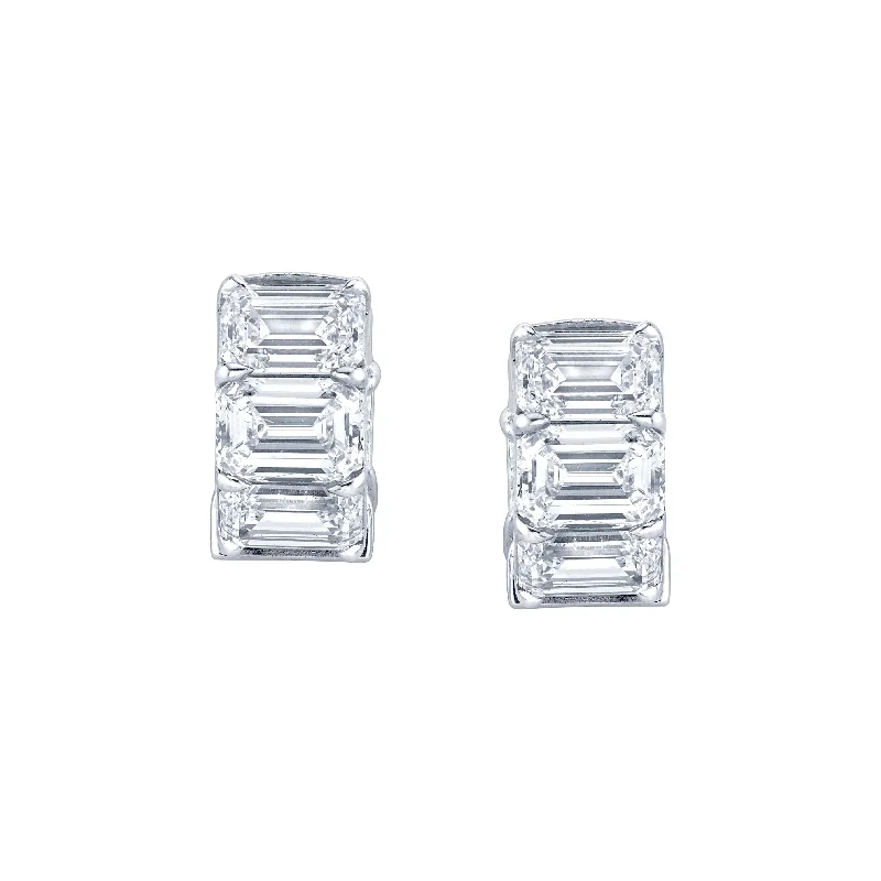 Amethyst drop earrings-10 Carat Emerald Cut Diamond Huggie Earrings