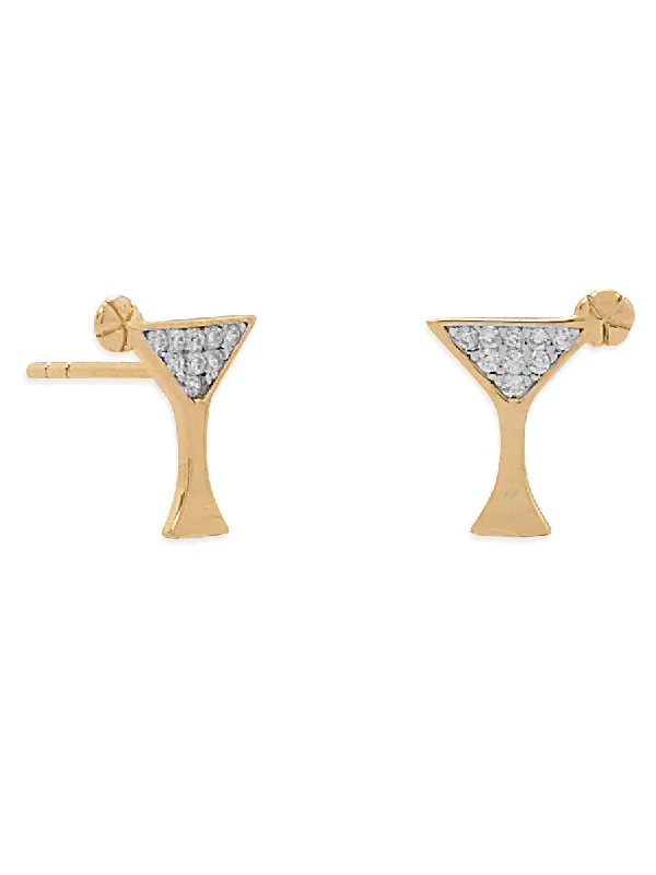 Tiny pearl earrings-Martini Glass Stud Earrings Cubic Zirconia CZ Post Gold-plated Sterling Silver