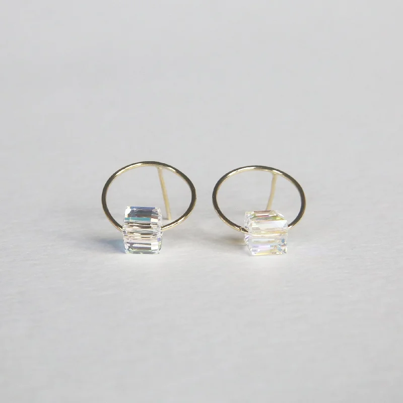 Opal drop earrings-Cube Crystal Circle Studs