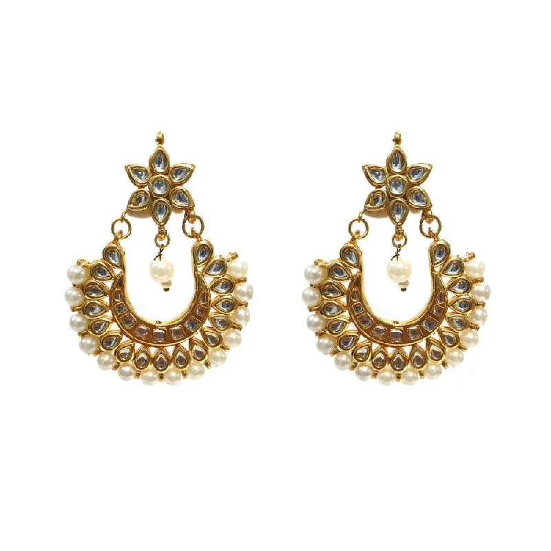 Nautical drop earrings-Kundan Stone Large size earring with accent of pearl