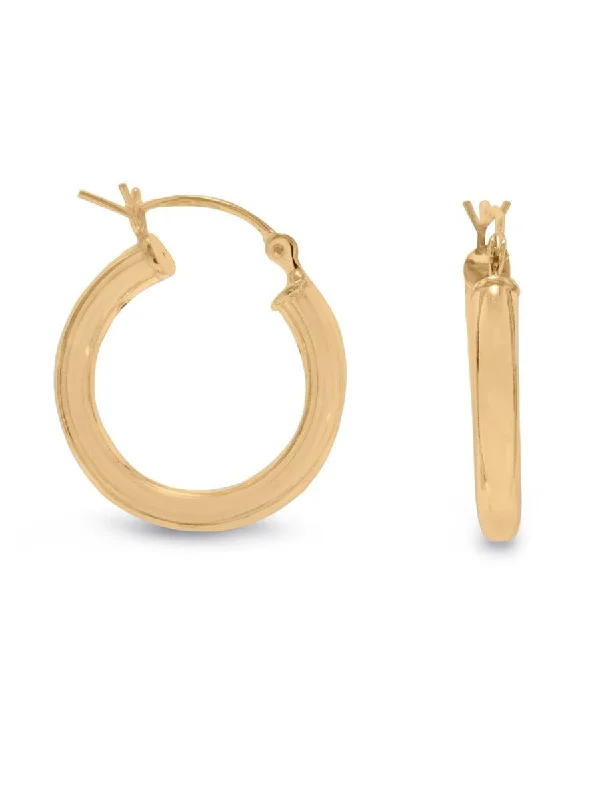 Aged gold earrings-Hoop Earrings 3mm x 20mm 14k Yellow Gold-plated Sterling Silver