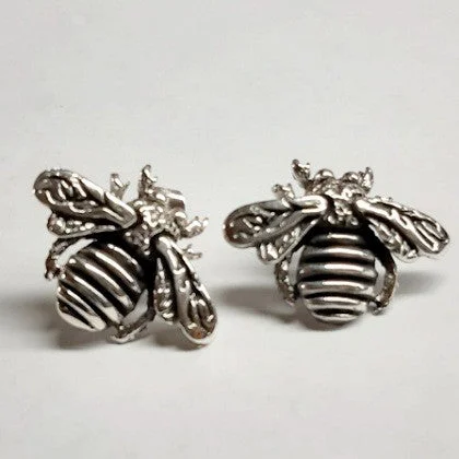 Enamel coated earrings-EARRINGS STERLING SILVER BEE STUDS